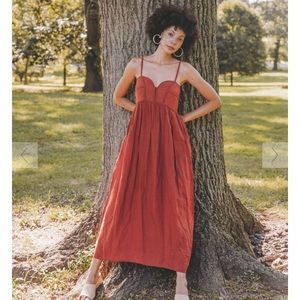 100% Linen Corset Stitched Linen Dress in Cinnamon